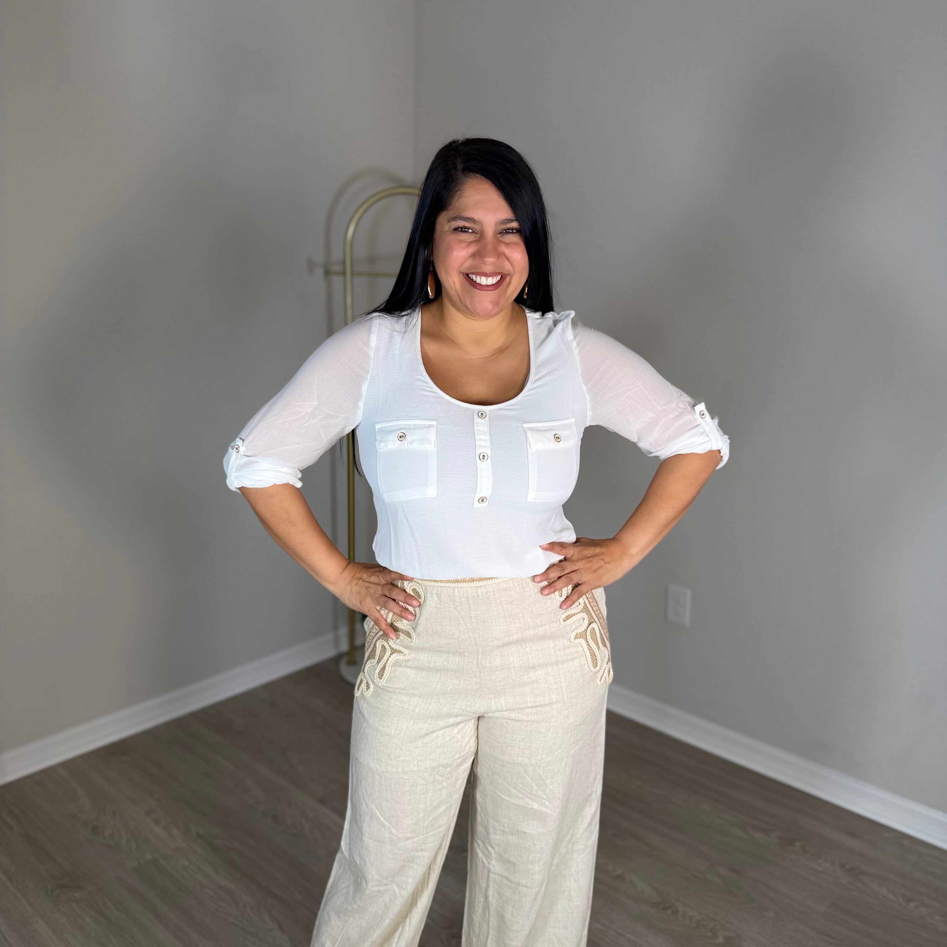 White shirt with embellishments