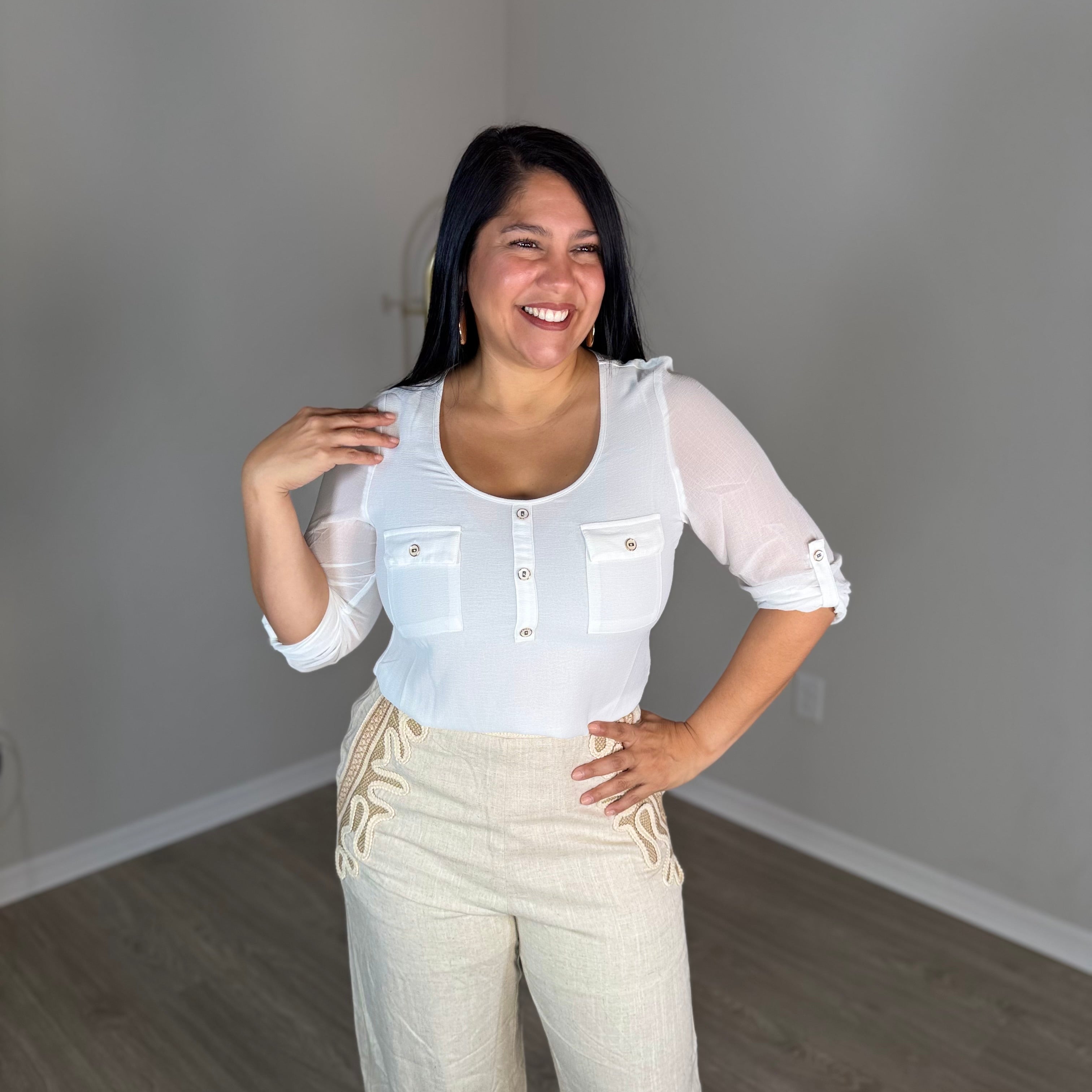 White shirt with embellishments