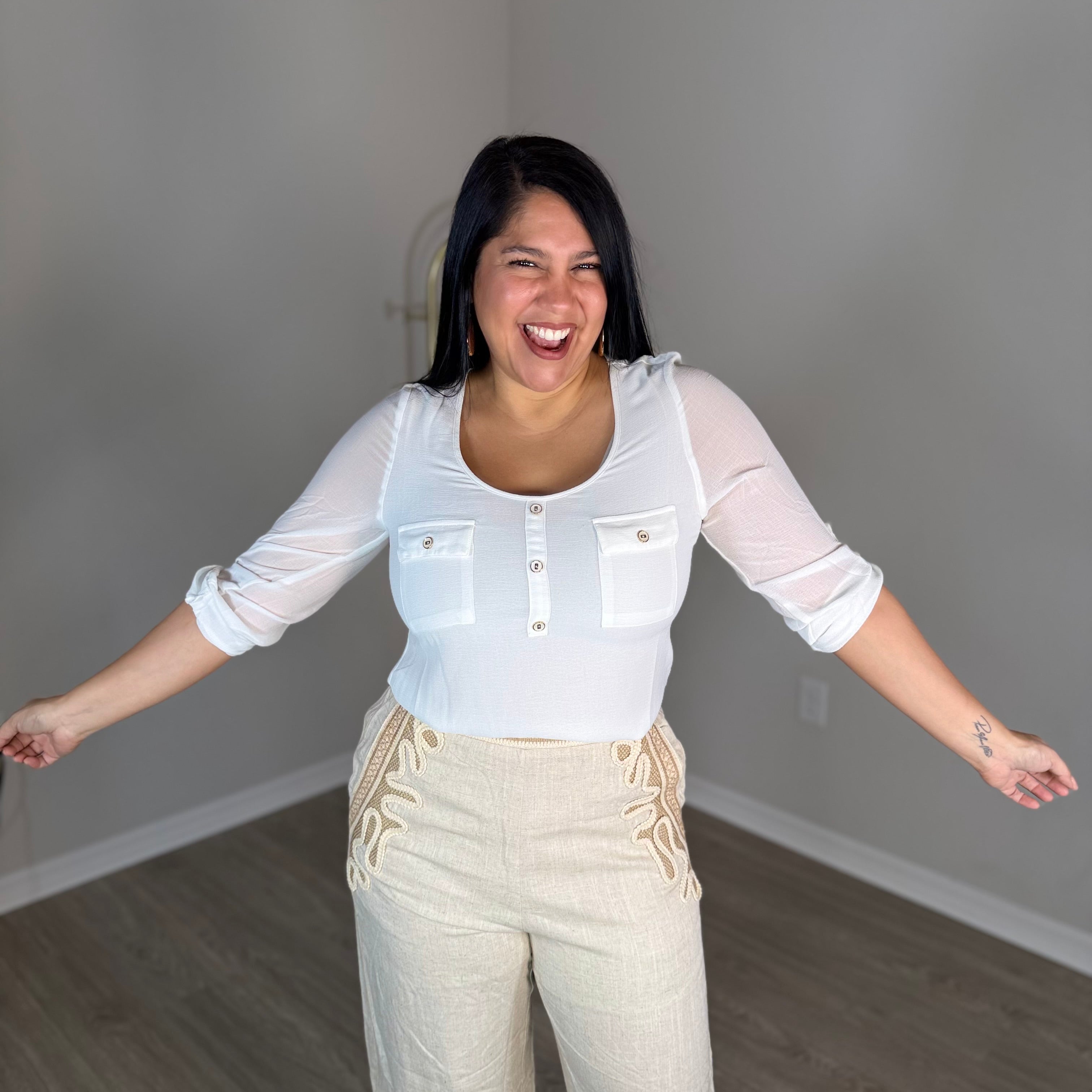 White shirt with embellishments