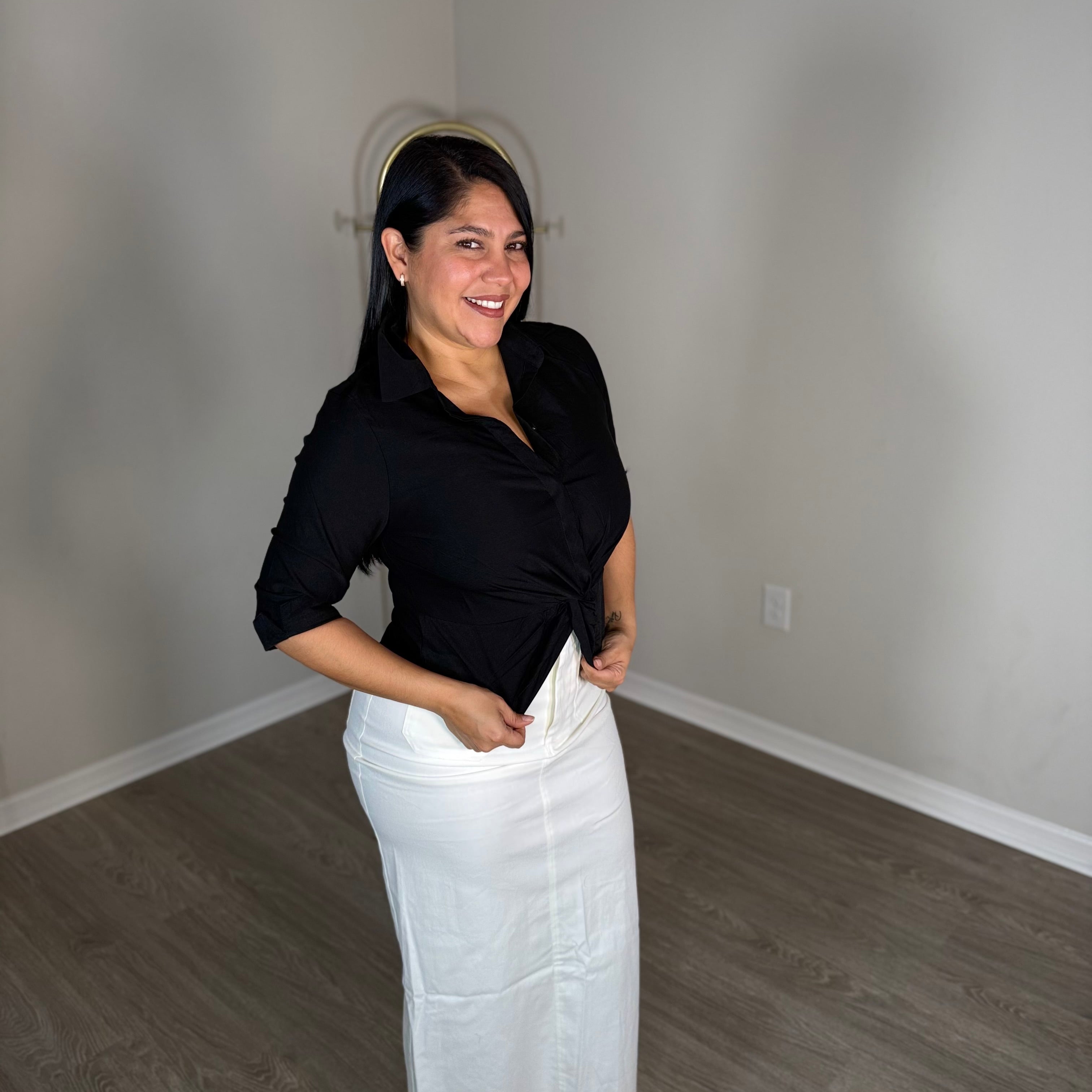 Sweetheart-neckline blouse