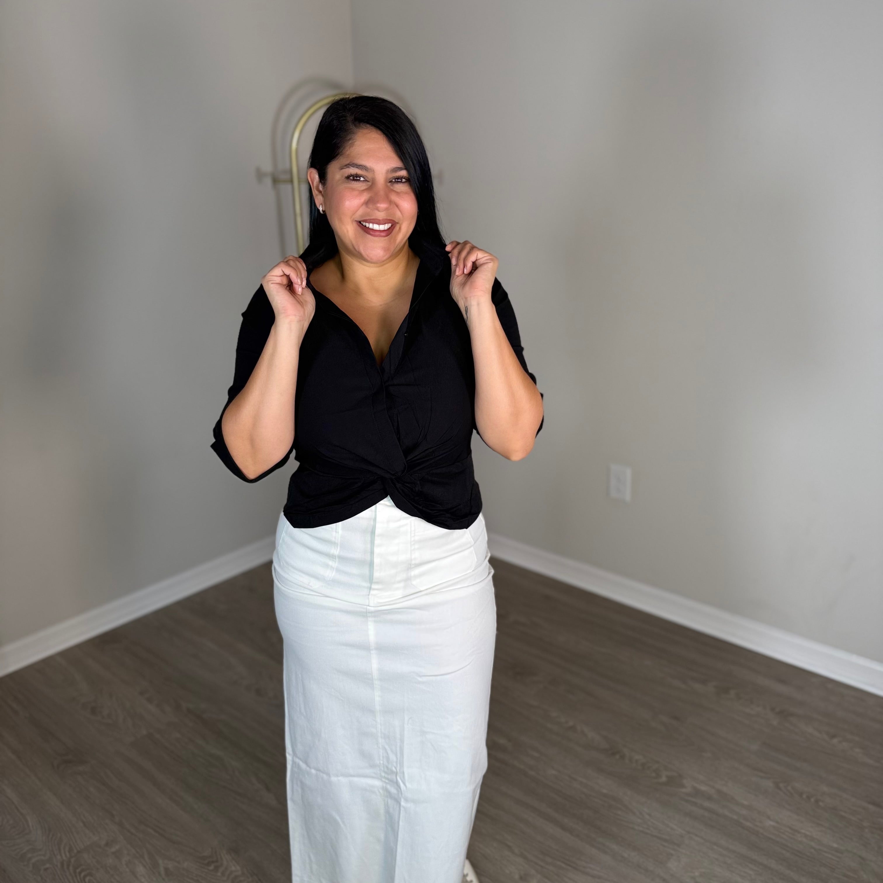 Sweetheart-neckline blouse