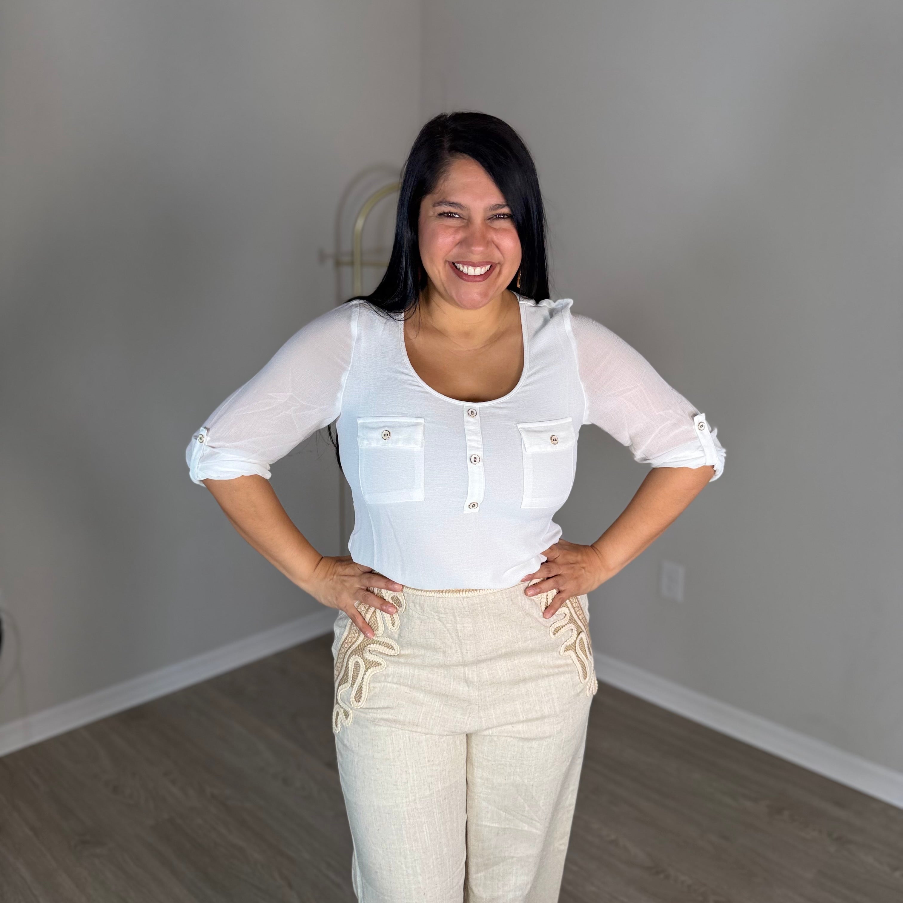 White shirt with embellishments