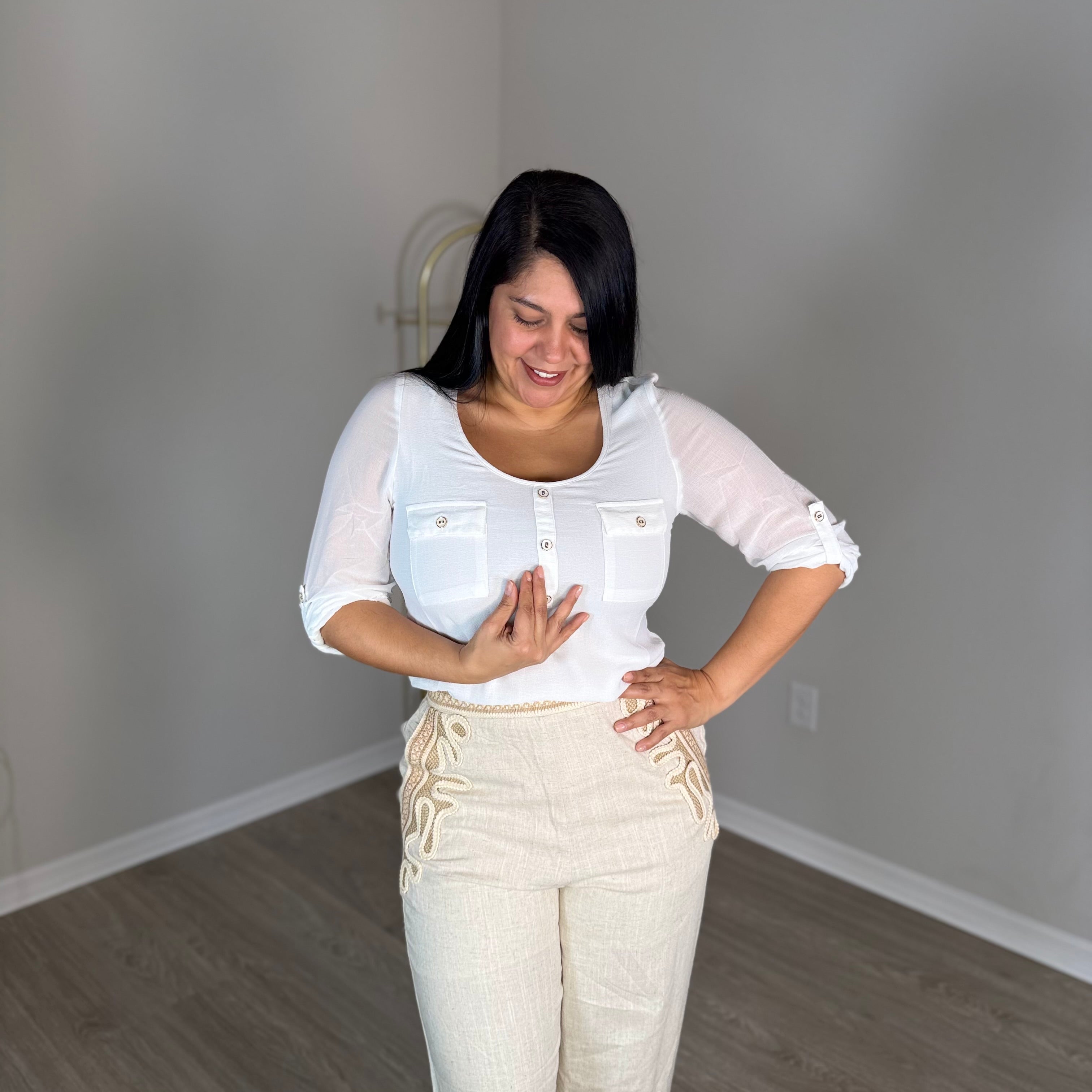 White shirt with embellishments